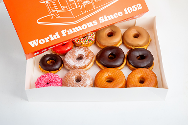 Box of Randy&rsquo;s mixed classic dozen donuts