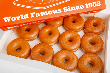 Box of Randy&rsquo;s glazed raised donuts